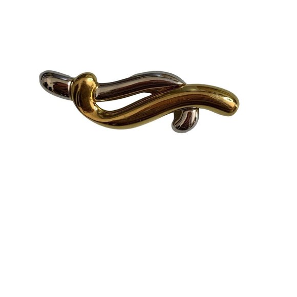 Vintage Unsigned Gold Tone & Silver Tone 2 Tone Swirl Bar Brooch - Picture 1 of 3